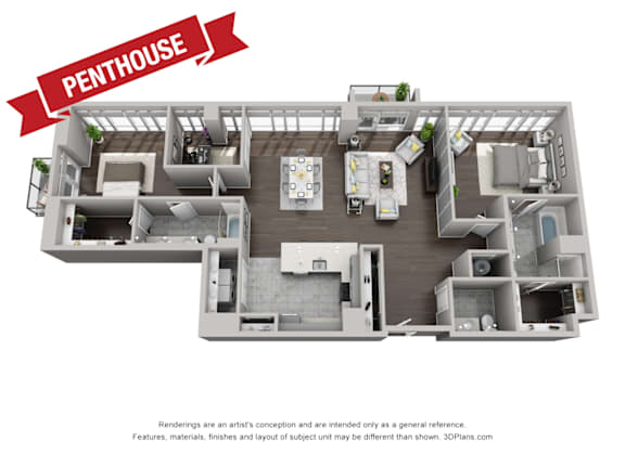 2 bedroom 2 bathroom L Cole Noble Floor Plan at CityWay in Indianapolis