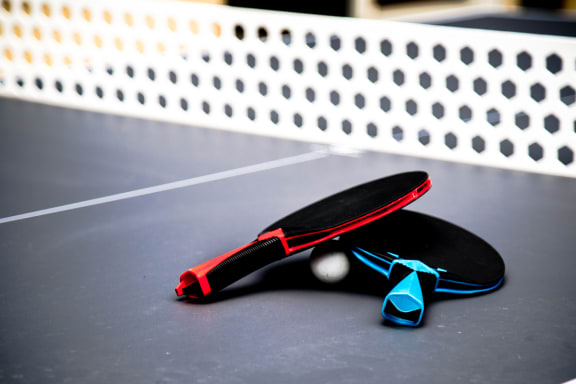 Ping Pong Rackets And Ball at The Congress at Library Square, Indiana