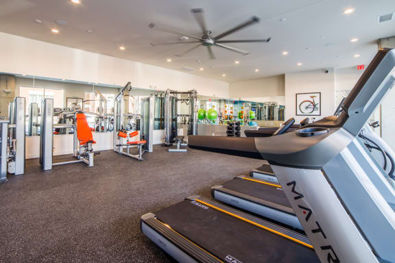 Fitness Center With Modern Equipment at The Congress at Library Square, Indianapolis, IN