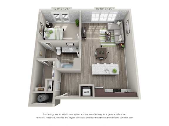 1 Bed A4 Floor Plan at The Foundry, South Bend Indiana