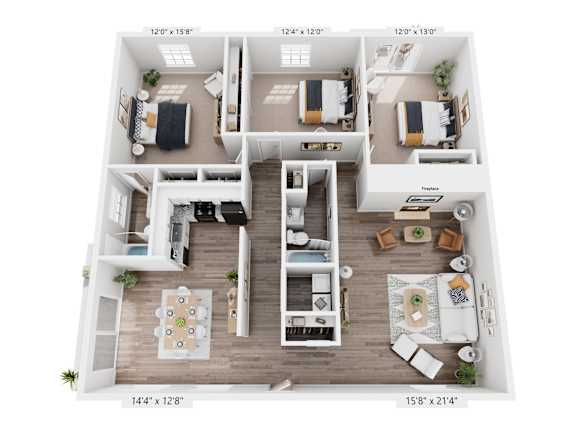 The Harrison Floorplan at Governor Square Apartments, Carmel, 46032