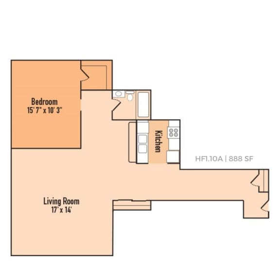 1 bedroom 1 bathroom Floor plan at Harness Factory Lofts, Managed by Buckingham Urban Living, Indianapolis