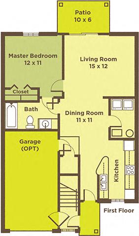 One Bedroom Apartment FloorPlan at Heritage Trail Apartments, Terre Haute, IN