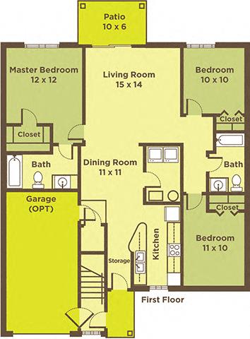 a green floor plan with a first floor bathroom
