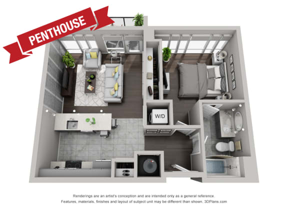 1 bed 1 bath Z Irvington Floor Plan  at CityWay Apartments, Indianapolis, Indiana