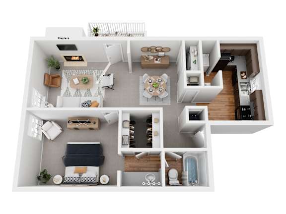 A floor plan of a two-story apartment with a living room, kitchen, and bedrooms.