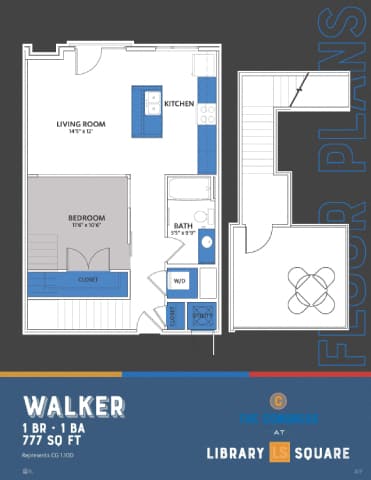 Hemingway 1 Bed Floor Plan at The Congress at Library Square, Indianapolis