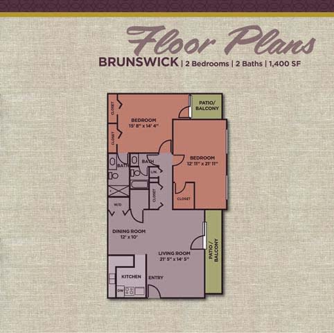 Two Bed Two Bath Floor Plan at Gramercy, Carmel, IN