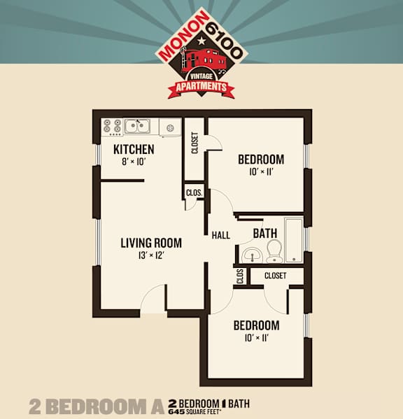 Floor Plan 2BR-A at Monon Living, Indianapolis, IN, 46220