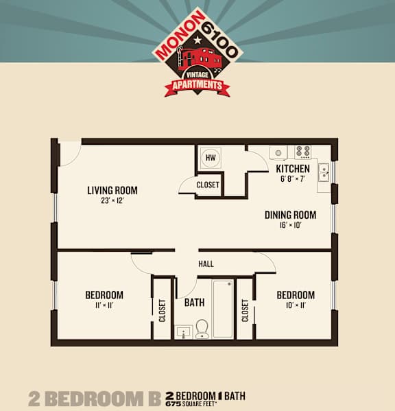 Floor Plan 2BR-B at Monon Living, Indiana, 46220