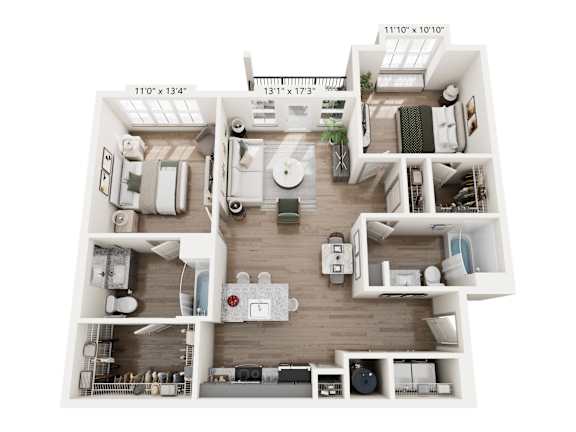Spacious 2-bedroom, 2-bath Moss layout at Montage West Lafayette.