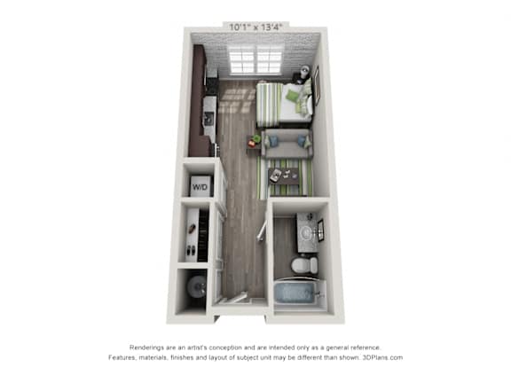 Studio S1 Floor Plan at The Foundry, South Bend