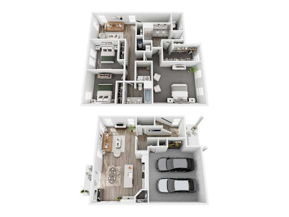 A floor plan of a two-story house with a garage and a living room.