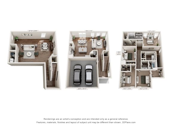 3D rendering of the Retreat floor plan with basement at Mural Lewis Center, located in Lewis Center, OH.