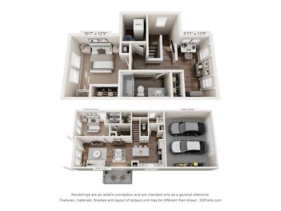 A floor plan of a two-bedroom apartment with dimensions and a disclaimer.