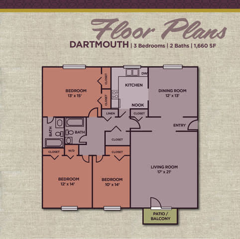 Dartmouth Floor Plan at Gramercy Apartments, Carmel, IN 46032