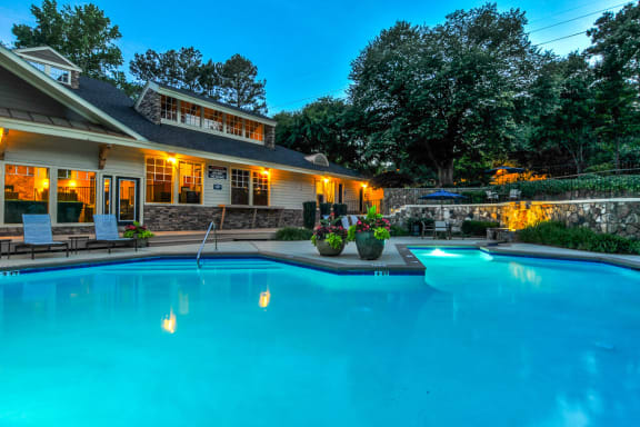Night View Of Pool With Clubhouse at Rosemont Vinings Ridge, Atlanta, GA, 30339