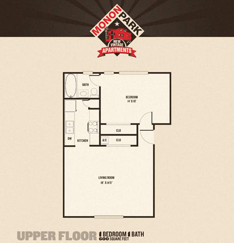 Monon Park - 1 Bedroom Floor Plan at Monon Living, Indianapolis, IN