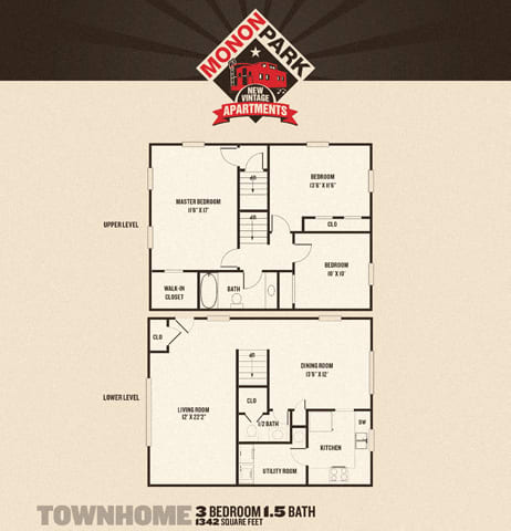 3 Bedroom Townhomes Floor Plan at Monon Living, Indianapolis, Indiana