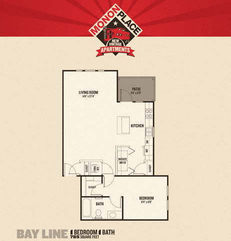 1 Bedroom 1 Bathroom Floor Plan at Monon Living, Indianapolis