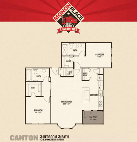 2 Bed 2 Bath Floor Plan at Monon Living, Indianapolis, IN