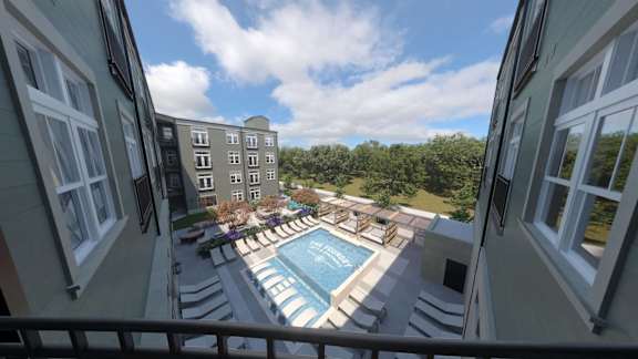 Aerial Pool View at The Foundry, South Bend
