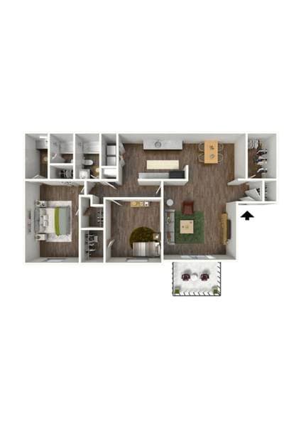 188 sq ft 2 bedroom floor plan  at Elea Apartments in Marietta, GA
