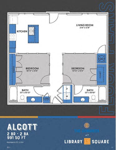 2 bedroom two bathroom floorplan at Indy Living Apartments, Indianapolis, 46204