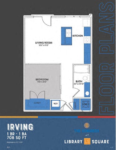 1 bedroom one bathroom floorplan 1 at Indy Living Apartments, Indianapolis, Indiana
