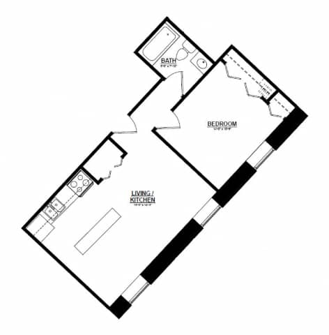 1 bed 1 bath floorplan 1 at Indy Living Apartments, Indiana