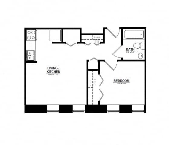 1 bed 1 bath floorplan at Indy Living Apartments, Indiana, 46204