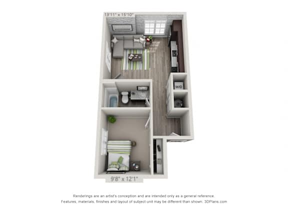 1 Bed DA4 Floor Plan at The Foundry, Indiana, 46617