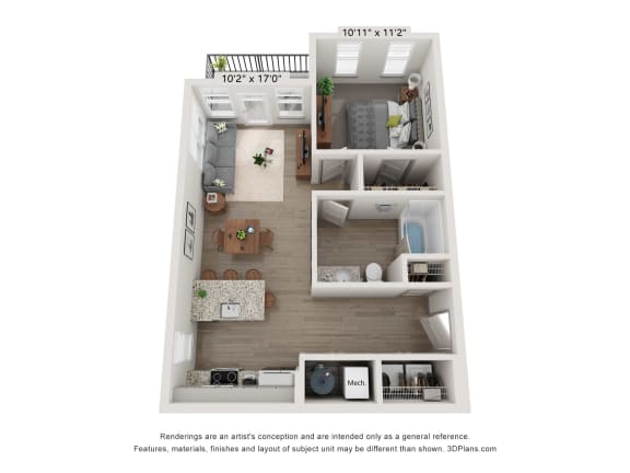 a floor plan of a 1 bedroom apartment