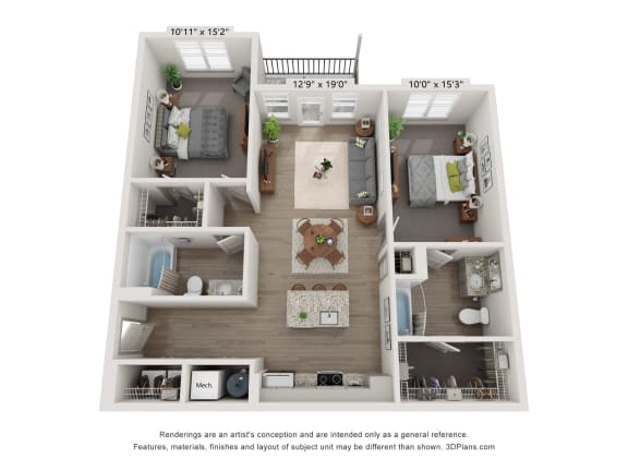 bedroom floor plan at the approach at summit park apartments in hendersonville, nc