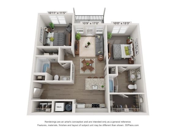 bedroom floor plan at the approach at summit park apartments in hendersonville, nc