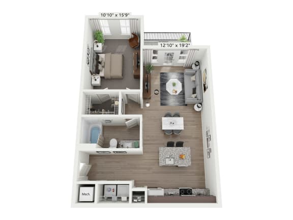 a floor plan of a 1 bedroom apartment at Plat 4 at Research Triangle in Durham, NC
