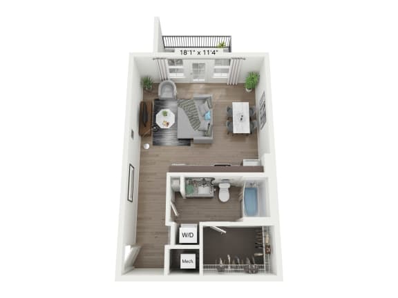 a floor plan of a 1 bedroom apartment at Plat 4 at Research Triangle in Durham, NC
