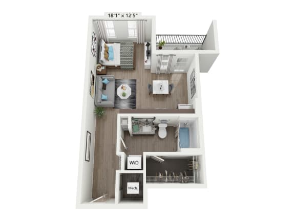 a floor plan of a 1 bedroom apartment at Plat 4 at Research Triangle in Durham, NC