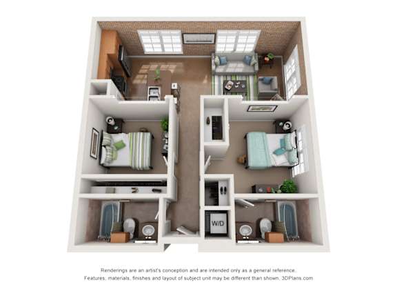 2 Bedroom Sparks Floor Plan at The Foundry, Indiana