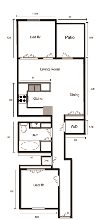 2 Bed Floorplan at Heritage Trail, Terre Haute, 47803