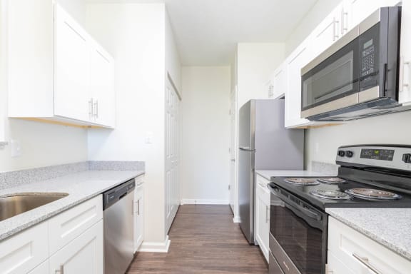 Fully Furnished Kitchen With Stainless Steel Appliances at Steeplechase at Shiloh Crossing, Indiana, 46123