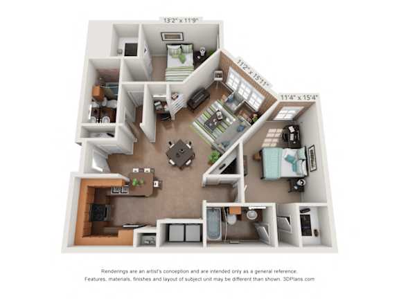 2 Bed B2D Floor Plan at The Foundry, South Bend, IN