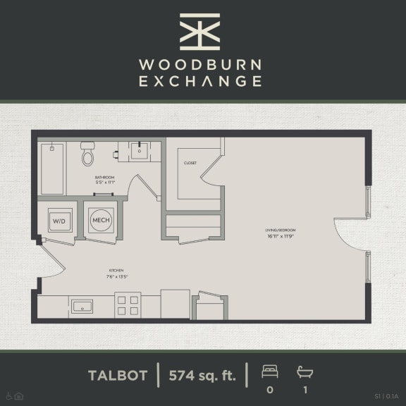 a floor plan of the talbot 1 bedroom apartment