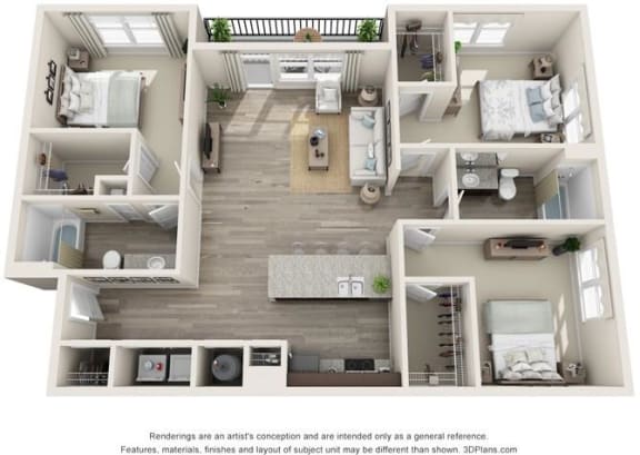 3 bedroom 2 bathroom Gypsum Floorplan Image at Whetstone Flats, Nashville, Tennessee, 1435 Sq. Ft.