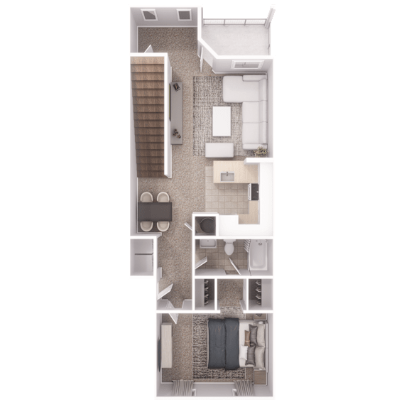 Luxury 1-bedroom, 1-bathroom apartment with built-in staircase and walk-in closet at Village at Almand Creek – 1,005 sq. ft.