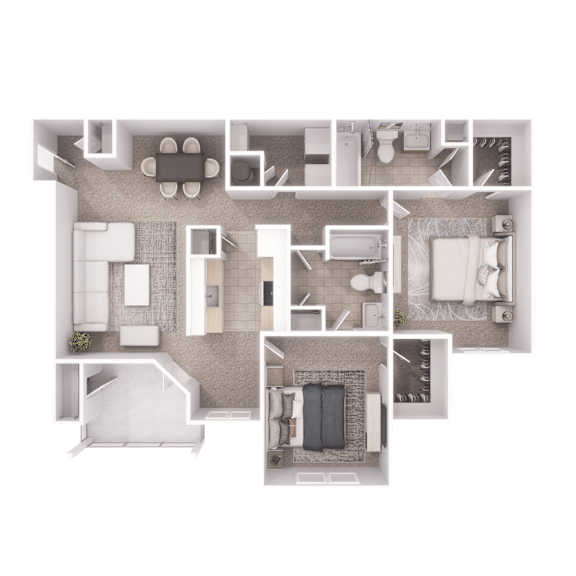Luxury 2-bedroom, 2-bathroom apartment layout with multiple location options at Village at Almand Creek – 1,190 sq. ft.