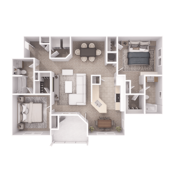 Spacious 2-bedroom, 2-bathroom apartment with wraparound kitchen at Village at Almand Creek – 1,277 sq. ft.