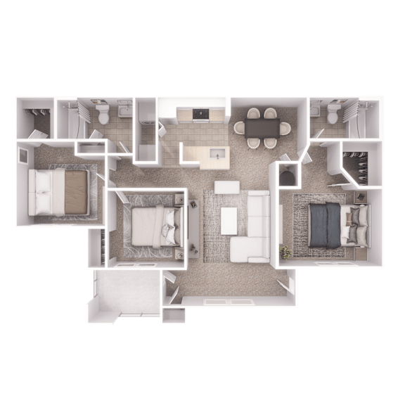 Large 3-bedroom, 2-bathroom apartment with an open-concept design at Village at Almand Creek – 1,300 sq. ft.