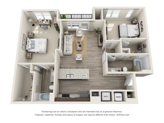 2 bedroom 2 bathroom Siltstone Floorplan Image at Whetstone Flats, Tennessee, 1240 Sq. Ft.
