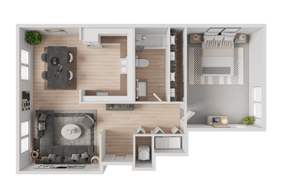 1 Bedroom 1 Bath Floor Plan at Troutdale Terrace, Oregon